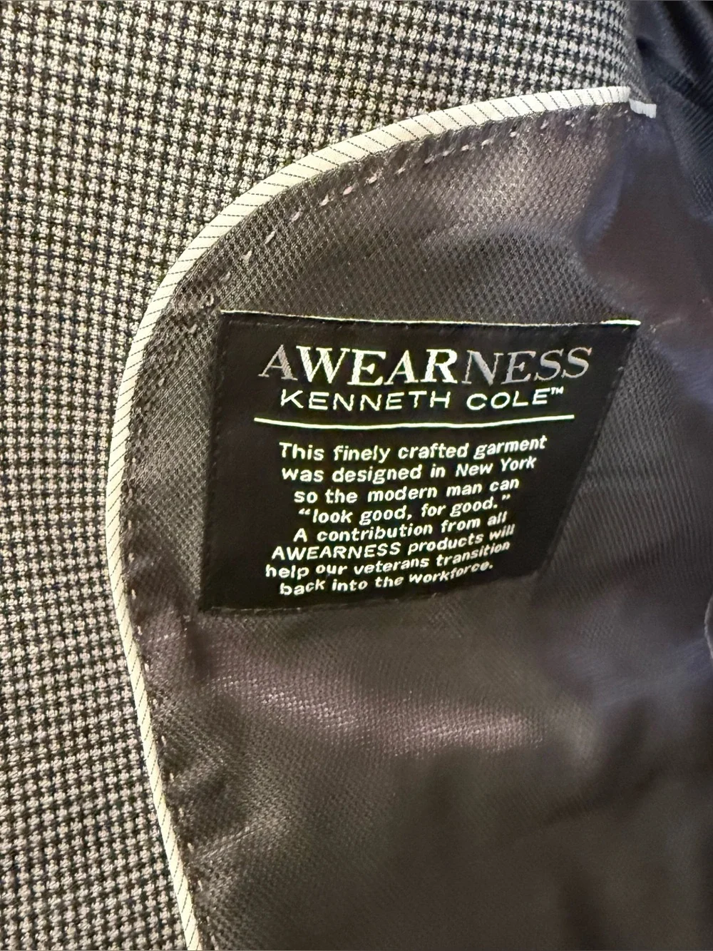 Kenneth Cole Awearness Gray Wool Sport Coat Micro Check Blazer Men’s 42R
